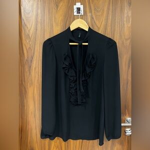 Black Ruffle Tie-Neck Flowy Blouse | Size S